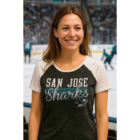San Jose Sharks size XL Fanatics Women's Raglan Tee Charcoal & White - Picture 1 of 5